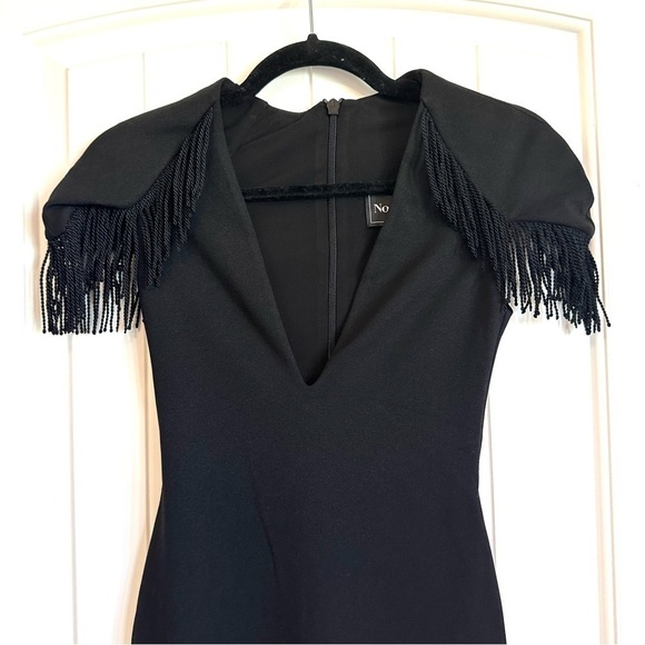 NWT NOOKIE designer black bodycon short sleeve cocktail dress with fringe - Picture 3 of 10